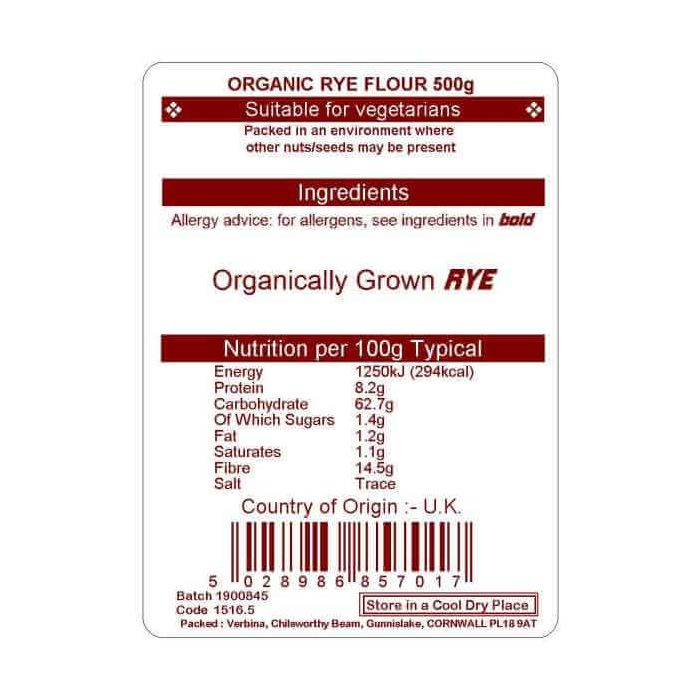 ORGANIC RYE FLOUR LIGHT STONEGROUND 500G