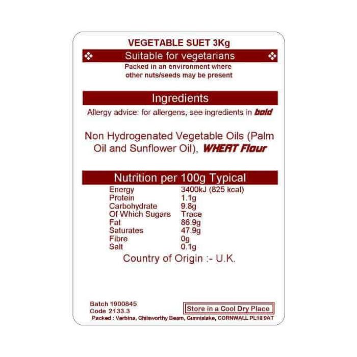 VEGETABLE SUET NON HYDROGENATED 3KG