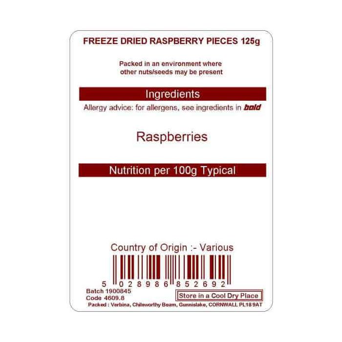 FREEZE DRIED RASPBERRY PIECES 125G