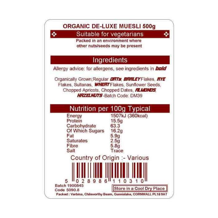 MUESLI DE LUX ORGANIC 500G