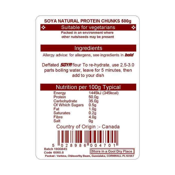 SOYA PROTEIN NATURAL CHUNKS 500G