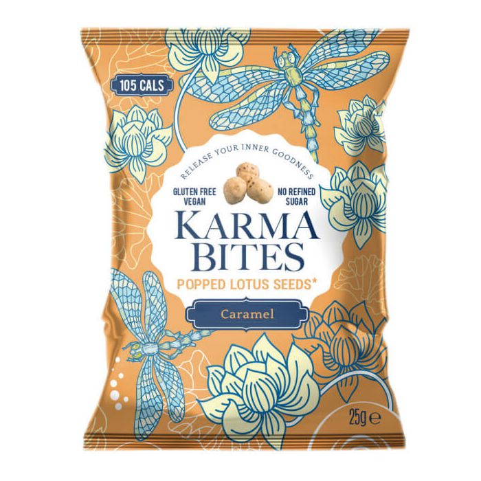 KARMA BITES POPPED LOTUS SEEDS CARAMEL 12 X 25G