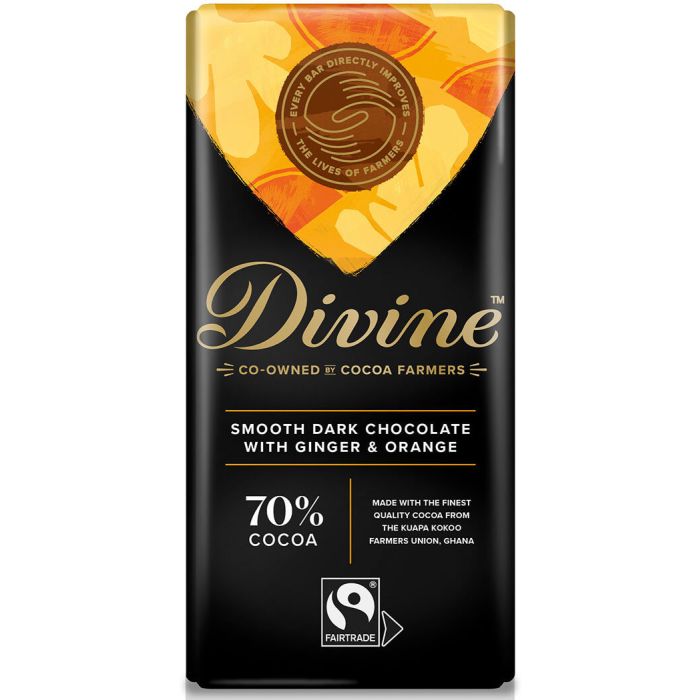 DIVINE 70% DARK CHOCOLATE WITH GINGER & ORANGE 15X90G