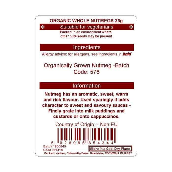 NUTMEG WHOLE 25G (ORGANIC)